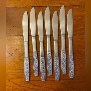 Set Of 7 Customcraft Taiwan Stainless Steel Dinner Knives Roses Flowers